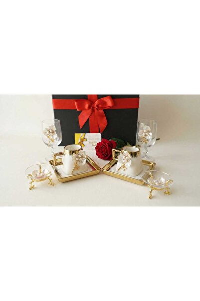 ASSA BAZAAR Valentine's Day Special 2-Person Coffee Cup Set with Pearls & Flo...