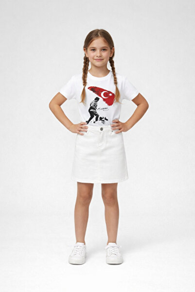 Nacar 23 Nisan 29 Ekim Gösteri Kıyafeti Kız Çocuk Atatürk Baskılı Tişört & Ko...