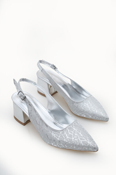 Riccon Women's Pointed Toe Open Back Heeled Shoes 0012420 Silver Textured