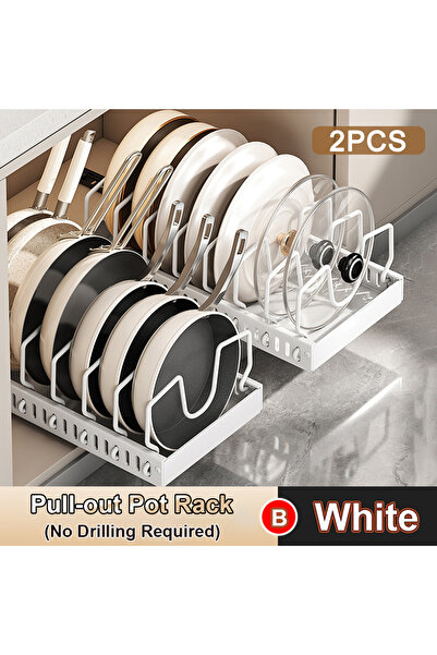 Choice4 2PCS White Pot rack Pull out Pots and Pans Organizer Sliding Pot Lid ...