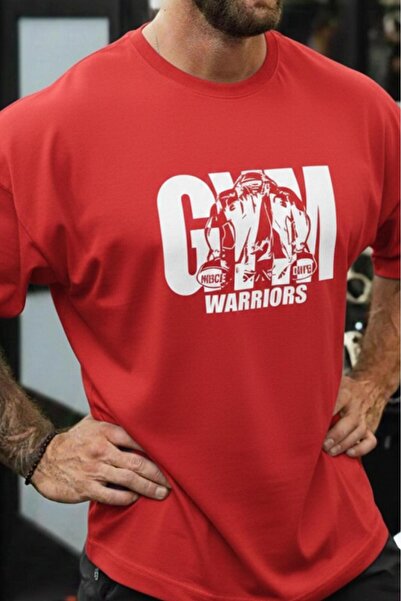 NO 601 Men's Red Gym Warrirors Printed Oversize T-Shirt