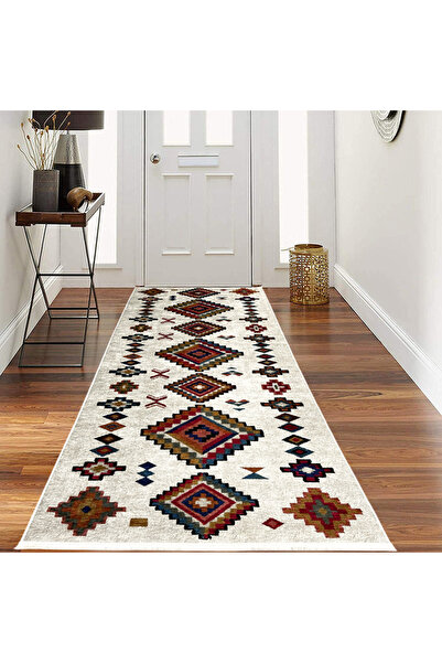 OEM Non-slip hallway runner, 80x300 cm, Polyester, cream, ethnic pattern