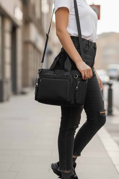 lumberjack Black Women's Shoulder Bag - Multifunctional School and Daily Hand...