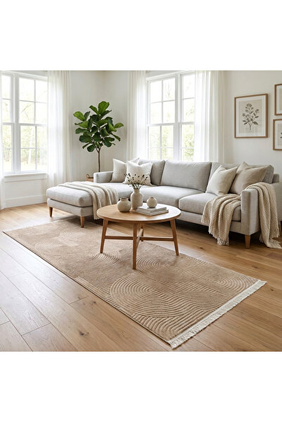 OEM Anti-slip hallway rail, 80x300 cm, 3D soft, braces pattern, cream