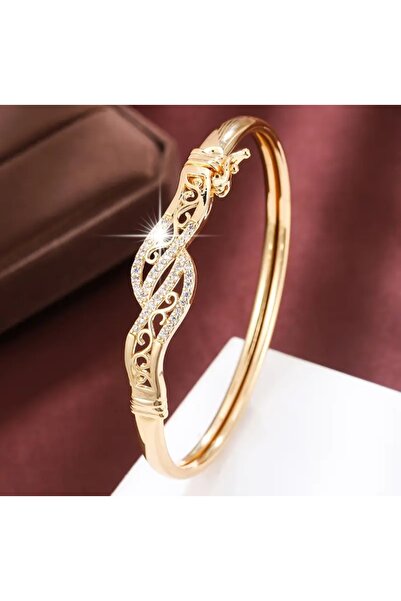 stainless steell VİP gold renk 18K altın kaplama zirkon taşlı kelepçe bileklik