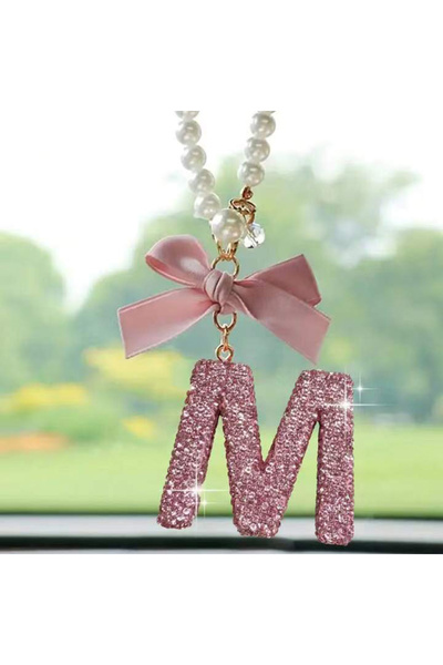 Choice9 pink m Creative Diamond Fashionable Bow Letter Car Pendant Car Rearvi...