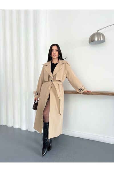 Ekim Store Cape Belted Buttoned Long Trench Coat