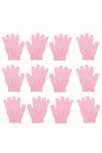 Choice7 12 قطعة وردية اللون، قفازات استحمام مزدوج الوجهين للتقشير، قفازات تقش...