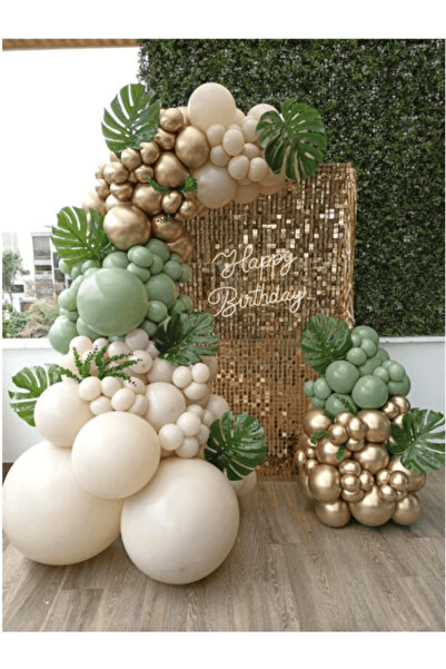 Baloniva ^^ Krom Gold* Kum beji* Küf Yeşili Renkli 100'lü Balon Seti