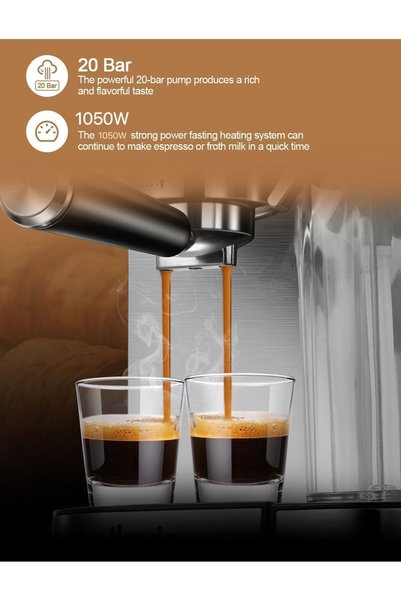 wtrtr 20-Bar Professional Espresso Machine, 1450W Coffee Maker with Milk Frother, 1.5L Tank