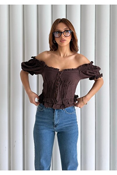 BEJNA Γυναικεία μπλούζα με κουμπιά και λεπτομέρειες από μουσελίνα