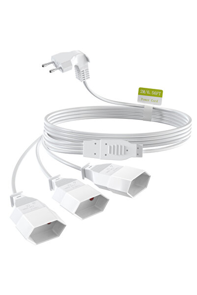 Choice 2M white 3AC 2m Europea Power Extension Cord 1 to 3 Ways Outlet, 2-pro...