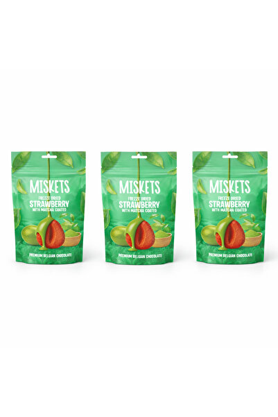 Miskets Belçika Çikolatalı Matcha Kaplı Kurutulmuş Çilek - Freeze Dried