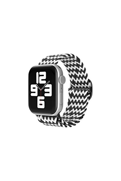 xirshop حزام الساعة مقاس 42 ملم (ليس ساعة) - أسود-أبيض متعرج