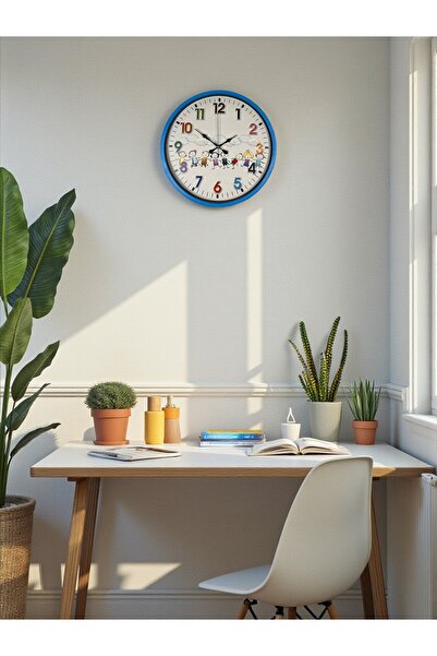 Lunaev ساعة حائط لغرفة الأطفال باللون الأزرق مقاس 36 سم