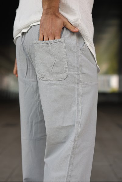 comstar Men's Trend Basic Wide Leg Gray Baggy Linen Trousers