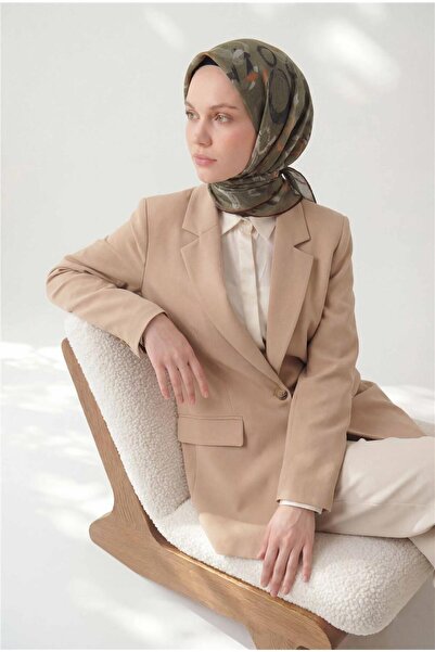 Silk Home Cotton Blend Scarf Dark Green Abstract Geometric Pattern Soft Textu...