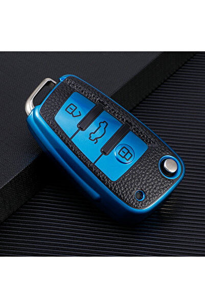 Choice3 blue key case Leather TPU Car Folding Key Cover Case for Audi A3 8L 8...