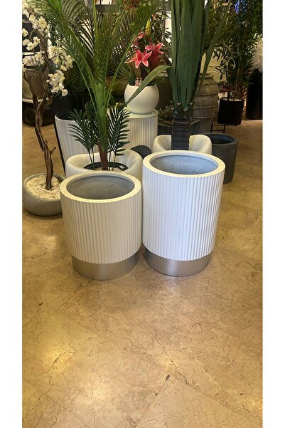 KastaSaksı 40x40 luxury Beyaz gümüş polyester fiber dekoratif saksı