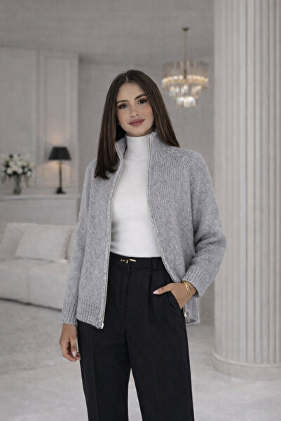 FORMO Women's Zippered Knitted Stand Collar Thick Quality Cardigan