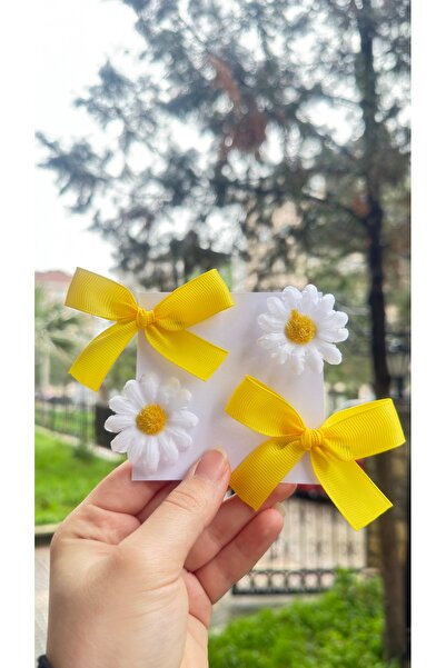 Toka Perisi Girl's White Daisy Ribbon Buckle Set (3cm Metal Clip)