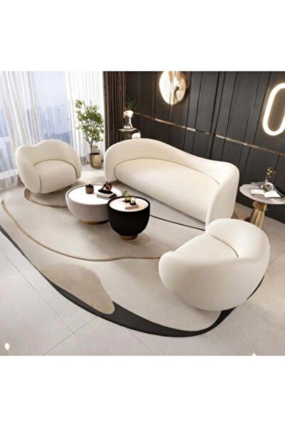 homejoyz Velvet and Swedish wood sofa set - white - 3 pieces