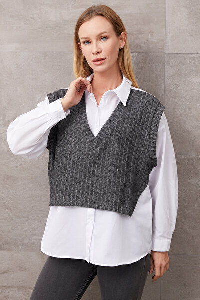 zenne Sweater detailed shirt gray - white