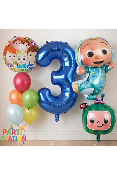 Parti Station Cocomelon Balloon Set 3 Years Old Blue Numbered 9 Piece Boy Bir...