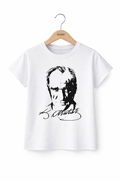 ues Детска тениска с къс ръкав, бяла, унисекс, с портрет на Ататюрк