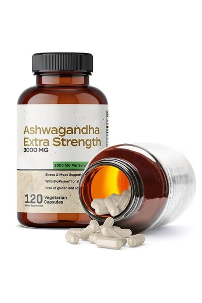 Extra أشواغاندا سترينث 3000 ملغ، مكمل غذائي لدعم المزاج، وتخفيف التوتر، وزياد...