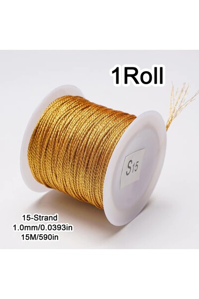Choice4 خيط مكرمية ذهبي/فضي بطول 15 مترًا وقطر 1 مم، لفة واحدة، حبل مضفر لصنع...