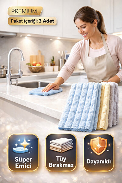 Single ( 3 Adet ) Premium Kalite Puf Dokulu 30×30 Cm Genel Temizlik Mutfak Ba...