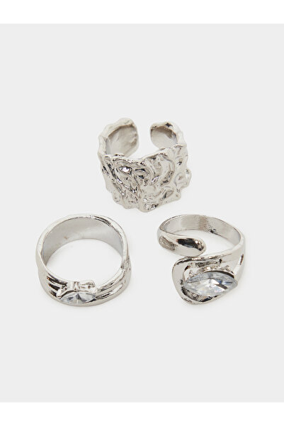 Styli Pack of 3 - Silver Textured Statement Rings