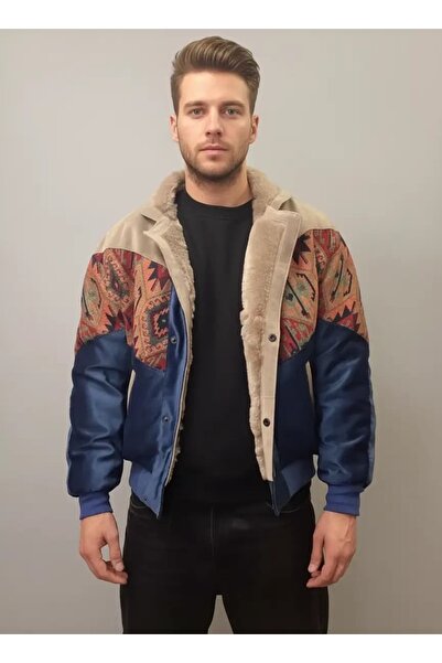 CANMODA (7786) Recien Unisex Fur Collar Vintage Aztec Jacket Oversize 90S Coa...