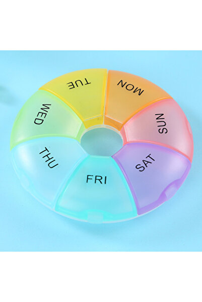 Choice4 علبة أقراص بلاستيكية دائرية الشكل، سبعة ألوان، 7 مربعات، أسبوعية، 7 أ...