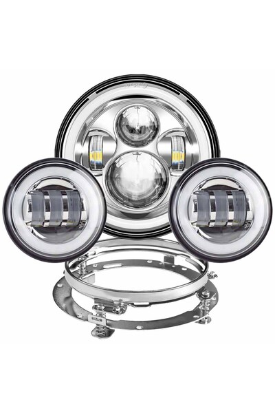 choice2 مجموعة مصابيح أمامية LED فضية مقاس 7 بوصات + مصابيح ضباب مقاس 4.5 بوص...