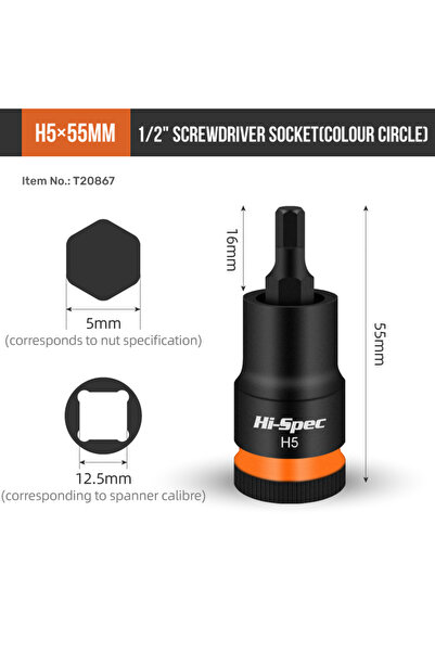 Choice20 Brown Hi-Spec 1/2 Inch Drive Impacts Sket Set Hex Bits H4-H17 CR-V S...