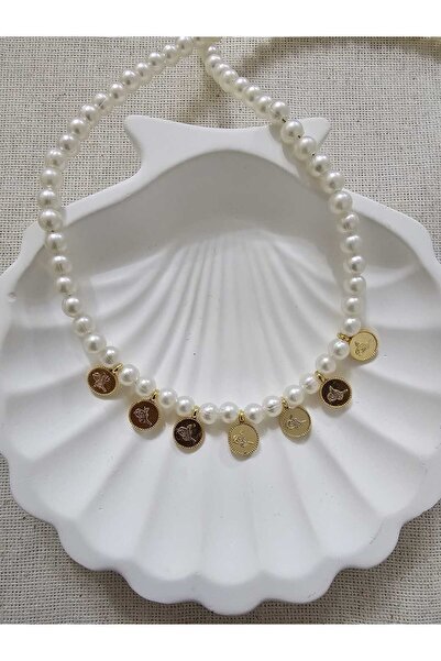 SİBEL AKSESUAR pullu inci kolye 45 cm