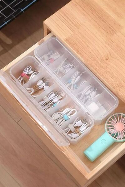 Bayev منظم أدراج من Vully مكون من قطعتين و5 أقسام مع غطاء - صندوق تخزين الكاب...