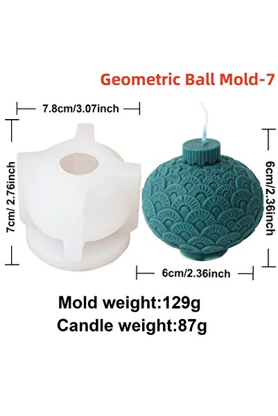 Choice11 Ball Mold 7 Geometric Ball Candle Silicone Mold 3D Embossed Round Ba...