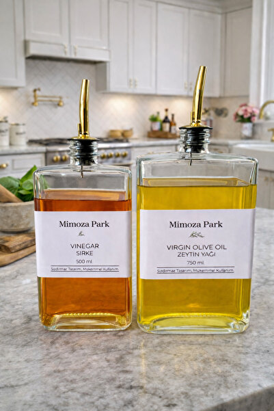 MİMOZA PARK 2 Li Gold Sızdırmaz Kapaklı Cam Yağdanlık Sosluk Sirkelik 500-750 ml