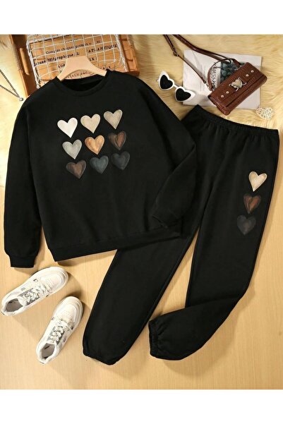 Oceanwear Heart Printed Crew Neck Long Sleeve Top and Bottom Women's Tracksui...