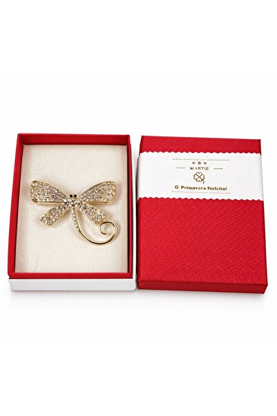 OEM Broșă Elegantă Tip Fundiță cu Cristale Strălucitoare, Finisaj Auriu