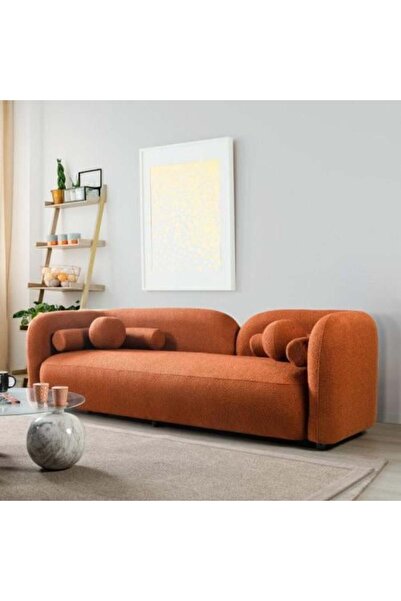 homejoyz Orange Boucle Sofa - Swedish Wood – 300×85×85 cm