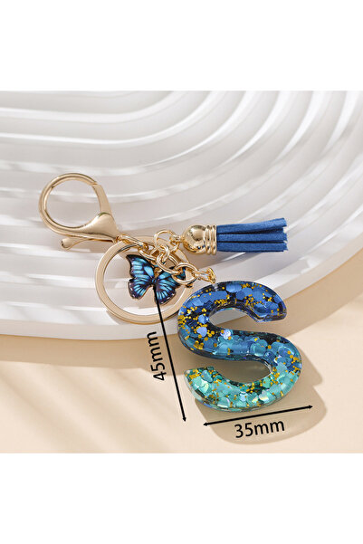 Choice14 S Alloy Alphabet Initial Keychain Royal Blue Butterfly & Tassel Lett...