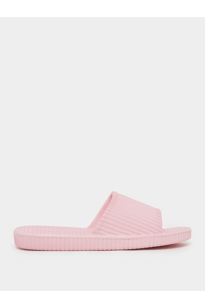 Styli Women Pink Ribbed Slides