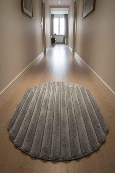 ROSSEV Peluş Model Kaydırmaz Tabanlı Oval Dekoratif Halı Gri 80x120cm