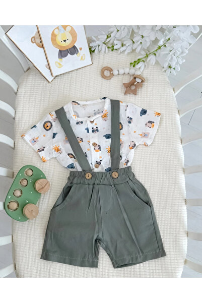 hümabebe Aslancık and His Friends Patterned Muslin Shirt and Shorts Overalls ...
