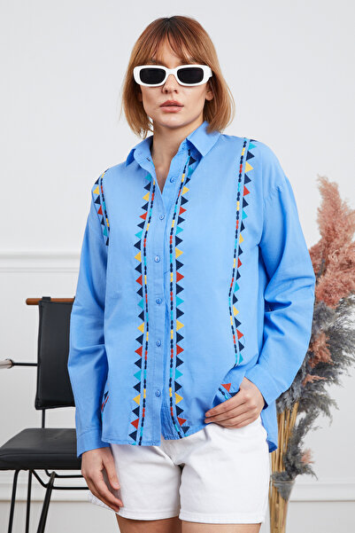 zenne Embroidered Shirt Blue
