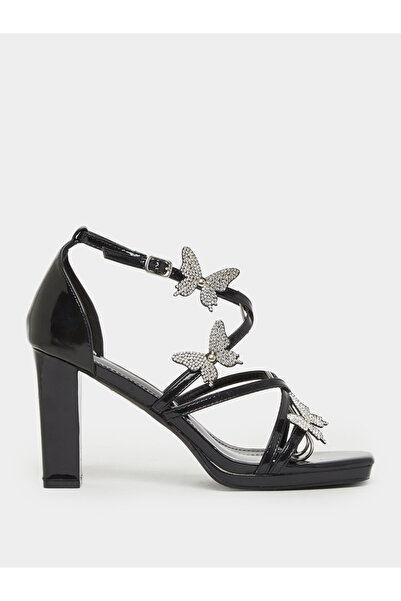 Styli Women Black Embellished Block Heel Sandals